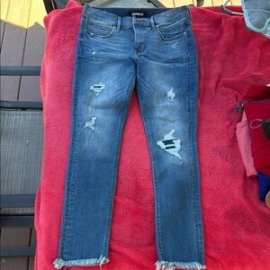 Express Women's Blue Distressed Jeans
